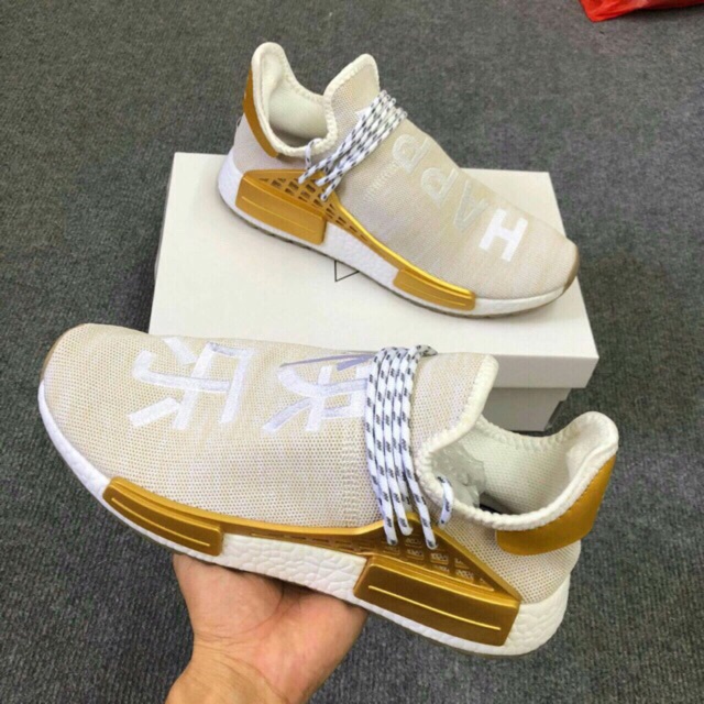 Giày thể thao NMD HUMAN RACE CẠNH VÀNG , Giày Human xám cạnh vàng