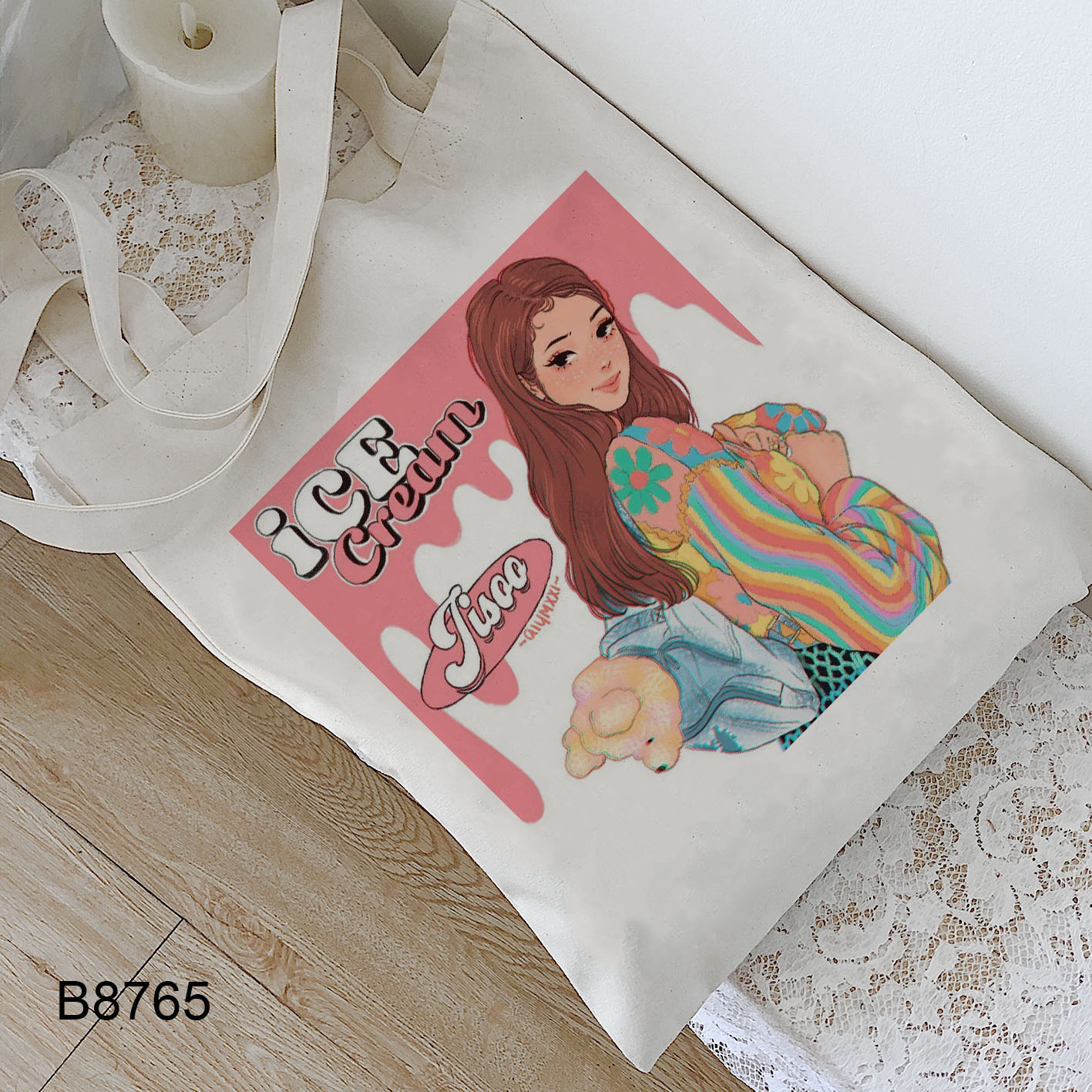 Túi xách họa tiết Blackpink ice cream chất liệu canvas dành cho học sinh nữ