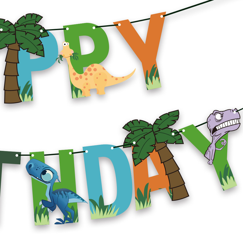 Chủ đề khủng long trang trí bữa tiệc khủng long bóng bay cao su kéo cờ đặt cờ sinh nhật biểu ngữ chữ cái hoạt hình
