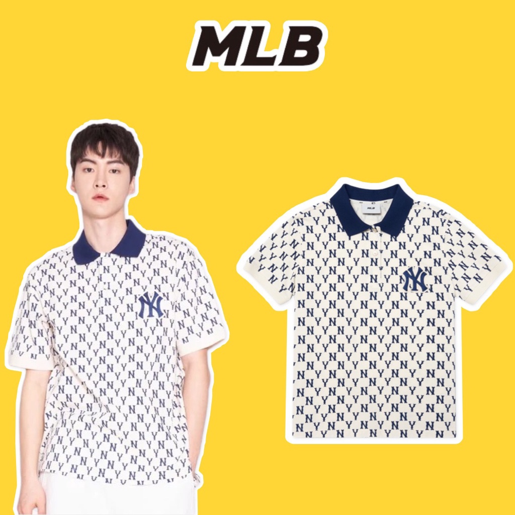 Áo Polo NY MLB unisex nam nữ in hình Monogram Mega-Logo cá tính