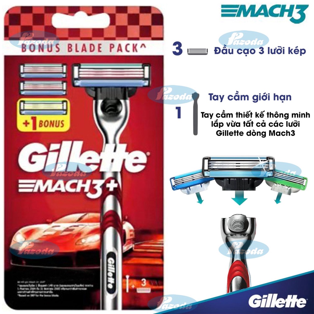 Dao cạo râu 3 lưỡi Gillette Mach3+ Red (1 tay cầm và 3 đầu cạo)