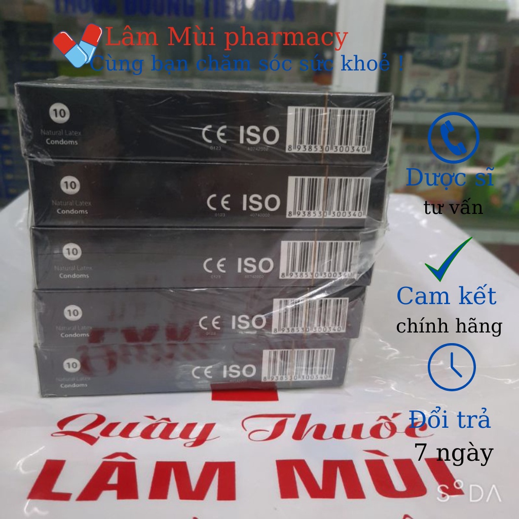 Bao cao su OZO No 01 Đen Feeling Ultrathin siêu mỏng, hương vani, nhiều gel bôi trơn - Hộp 10 bcs