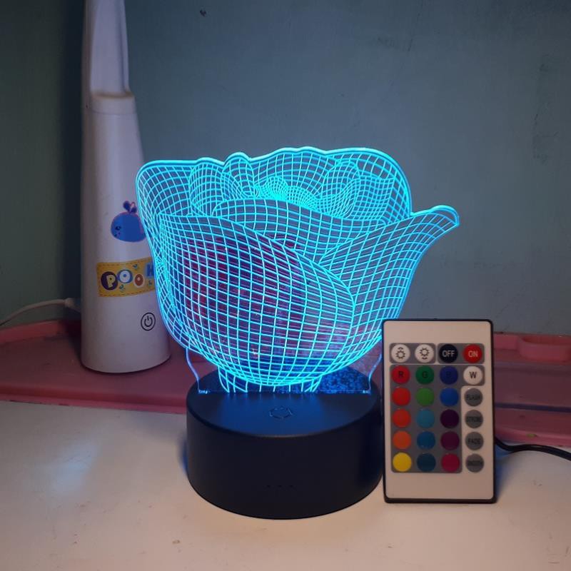 Đèn ngủ, Đèn trang trí Led 3D, Đèn ngủ 16 màu mini có điều khiển