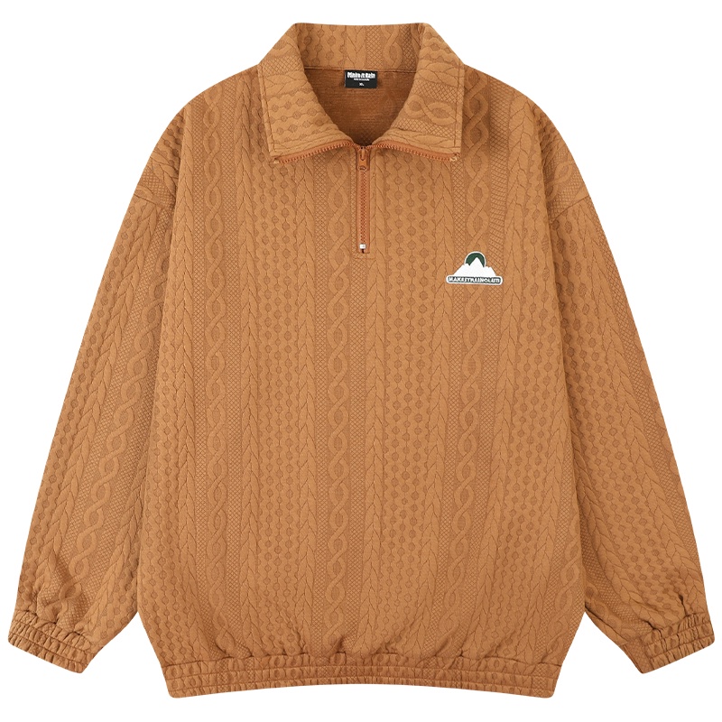 Áo Polo dài tay Make It Rain cổ zip đứng thêu họa tiết phong cách retro