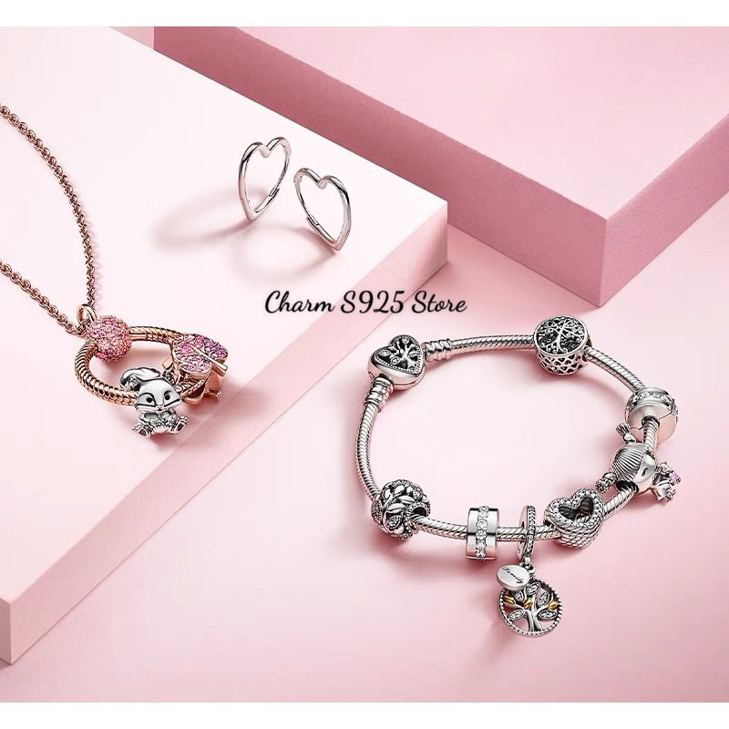 mặt dây chuyền vòng pan mini vàng hồng đính đá bạc s925 cao cấp
