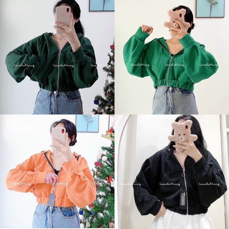 Áo khoác nam nữ nỉ ngoại dây kéo sắt form lửng croptop