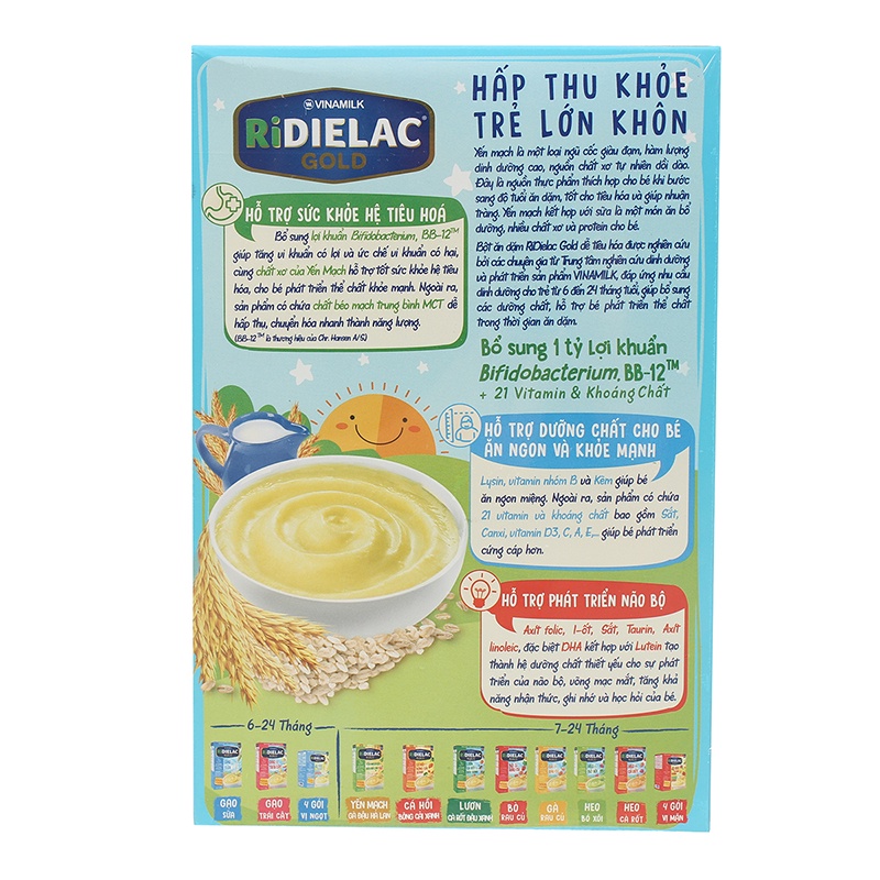 Bột Ăn Dặm RIDIELAC GOLD Yến mạch sữa - Hộp giấy 200g