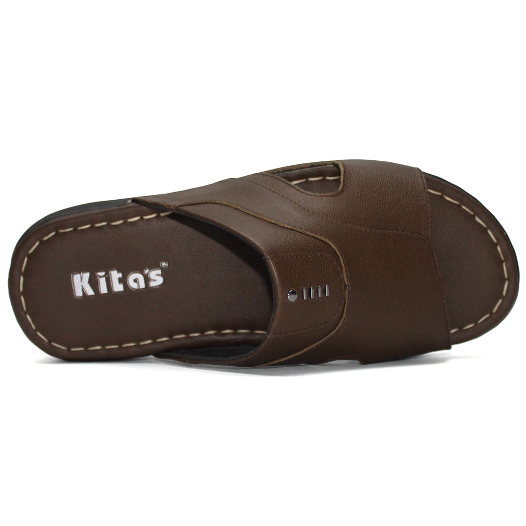 Dép Quai Ngang Nam KITA'S - Da Bò Thật - Đế Cao Su - May Đế - Bảo Hành 3 Tháng - 119-9599