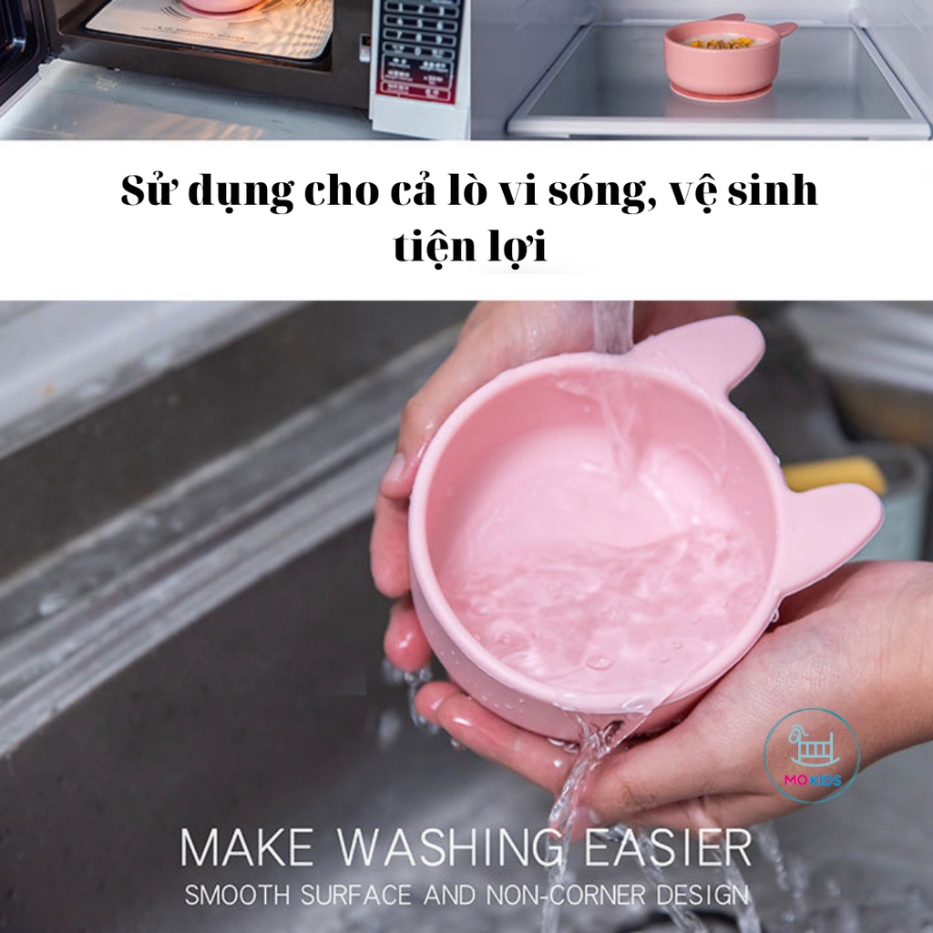 Bát ăn dặm Silicon chống đổ đế hút chân không cao cấp cho bé - Mokids