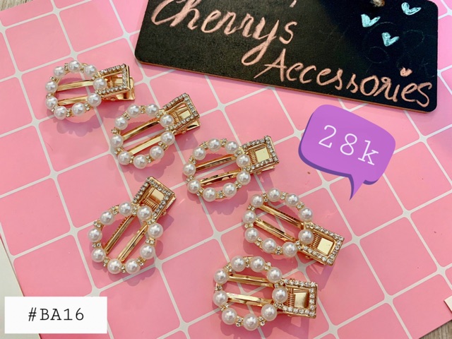 [New]Kẹp mỏ vịt đính hạt trai + hạt đá mạ vàng hottrend