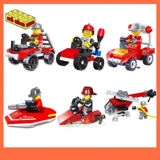 Đồ chơi lắp ráp lego giá rẻ Jie Star gồm 6 lính cứu hỏa và phương tiện