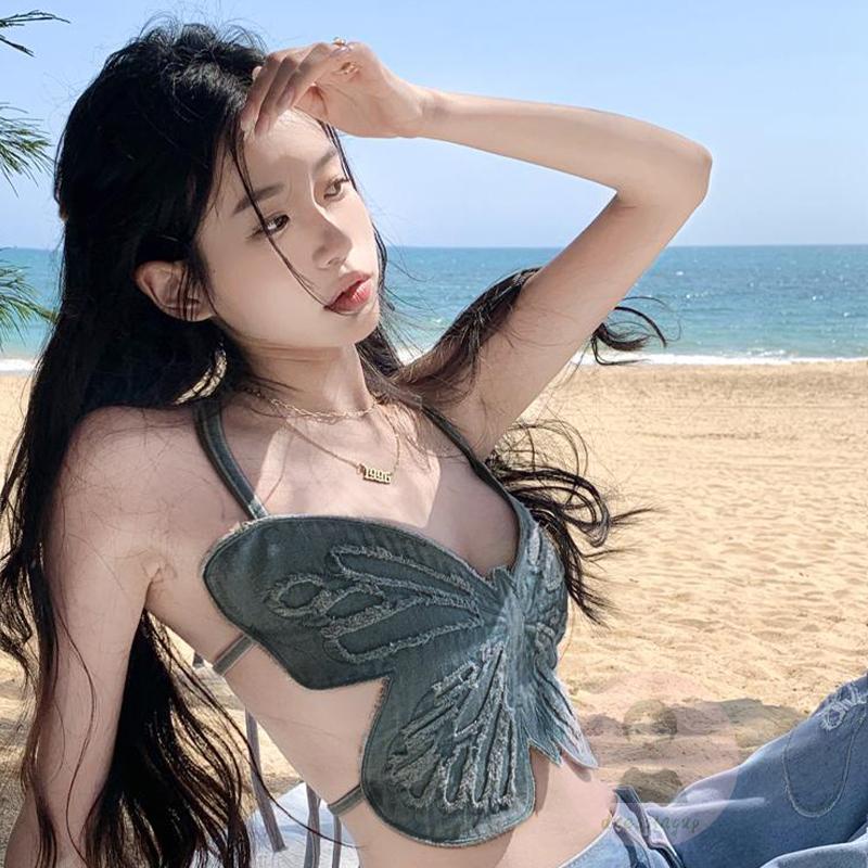 Áo Tank Top Hai Dây Hở Lưng In Họa Tiết Bướm 3D Thời Trang Mùa Hè Cho Nữ