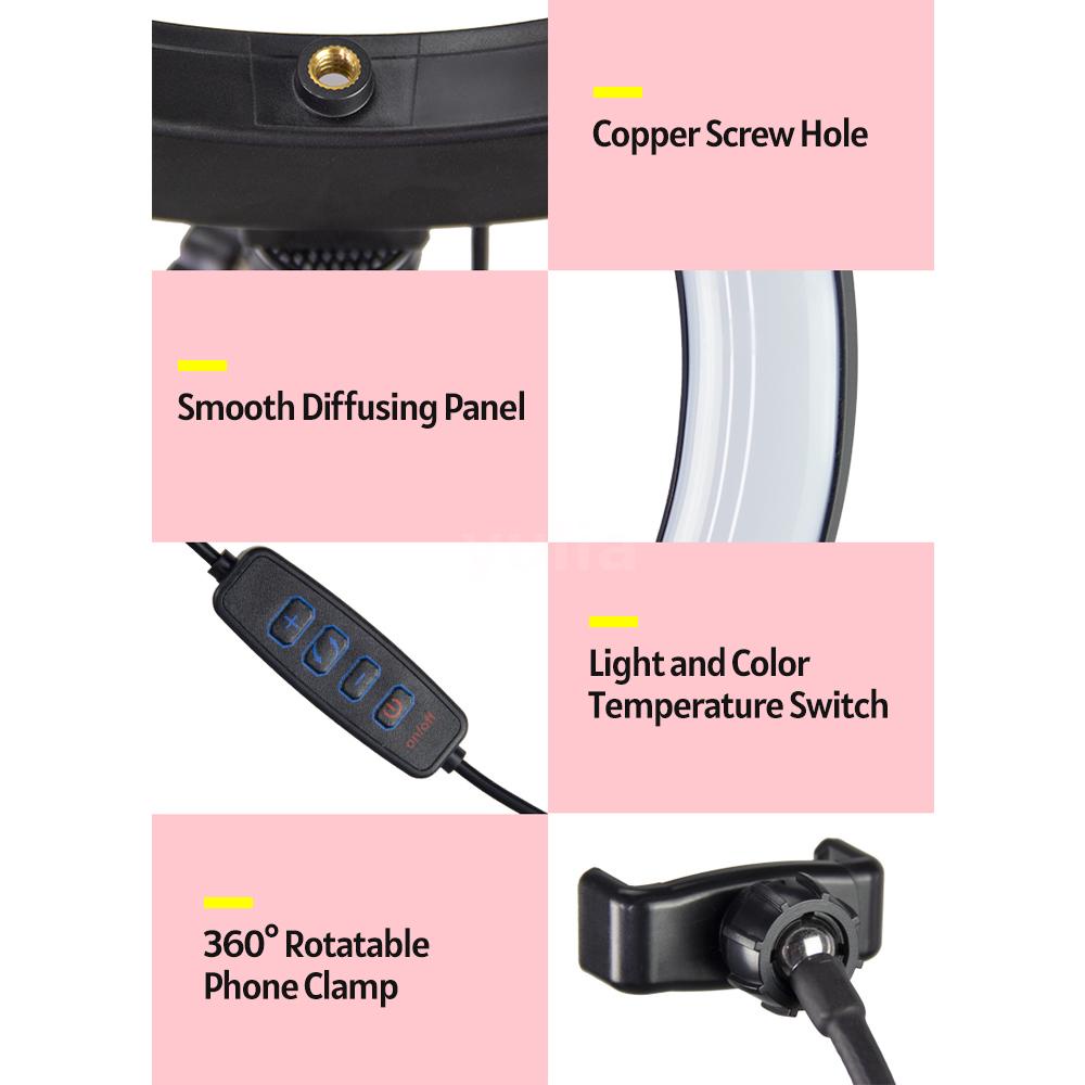 Đèn Led Tròn 8 Inch Cổng Usb Có Kẹp Gắn Điện Thoại Hỗ Trợ Trang Điểm / Live Stream / Phát Trực Tuyến | BigBuy360 - bigbuy360.vn