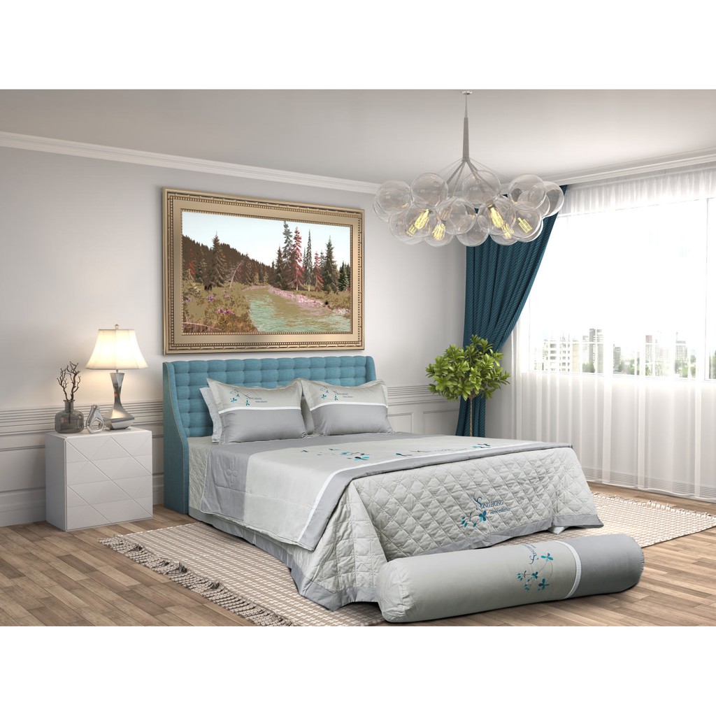 Bộ chăn ga gối phủ (rèm) Sông Hồng cao cấp kích thước 160x200 mã SH_H17 052