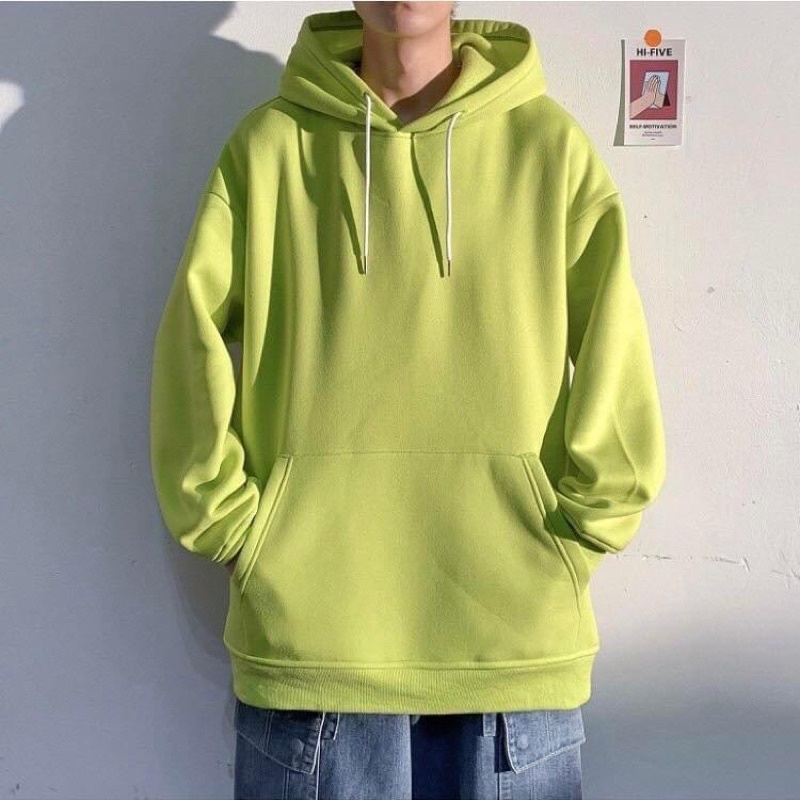 Áo Hoodie Nỉ Bông Unisex TRƠN màu XANH NEON/KEM  FREESHIP  Nam nữ unisex/HOODIE TRƠN form rộng