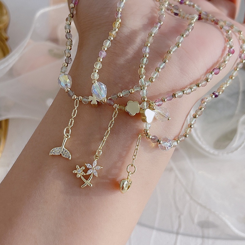 Lắc Chân Đính Đá Fluorite Nhiều Màu Sắc Kiểu Đuôi Cá/Hoa Thời Trang Mùa Hè Dành Cho Bạn Nữ