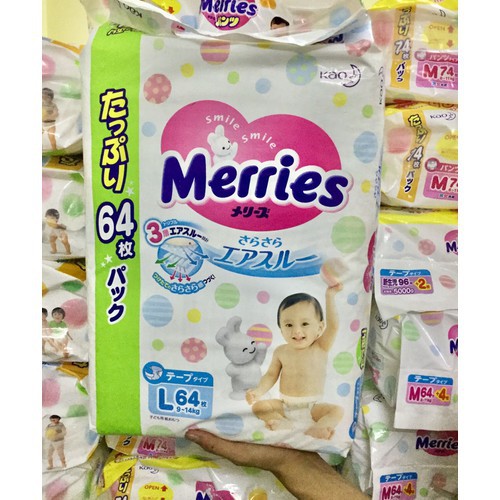 Bỉm Merries jumbo nội địa Nhật size L dán 64 miếng (sale dọn kho nghỉ bán)