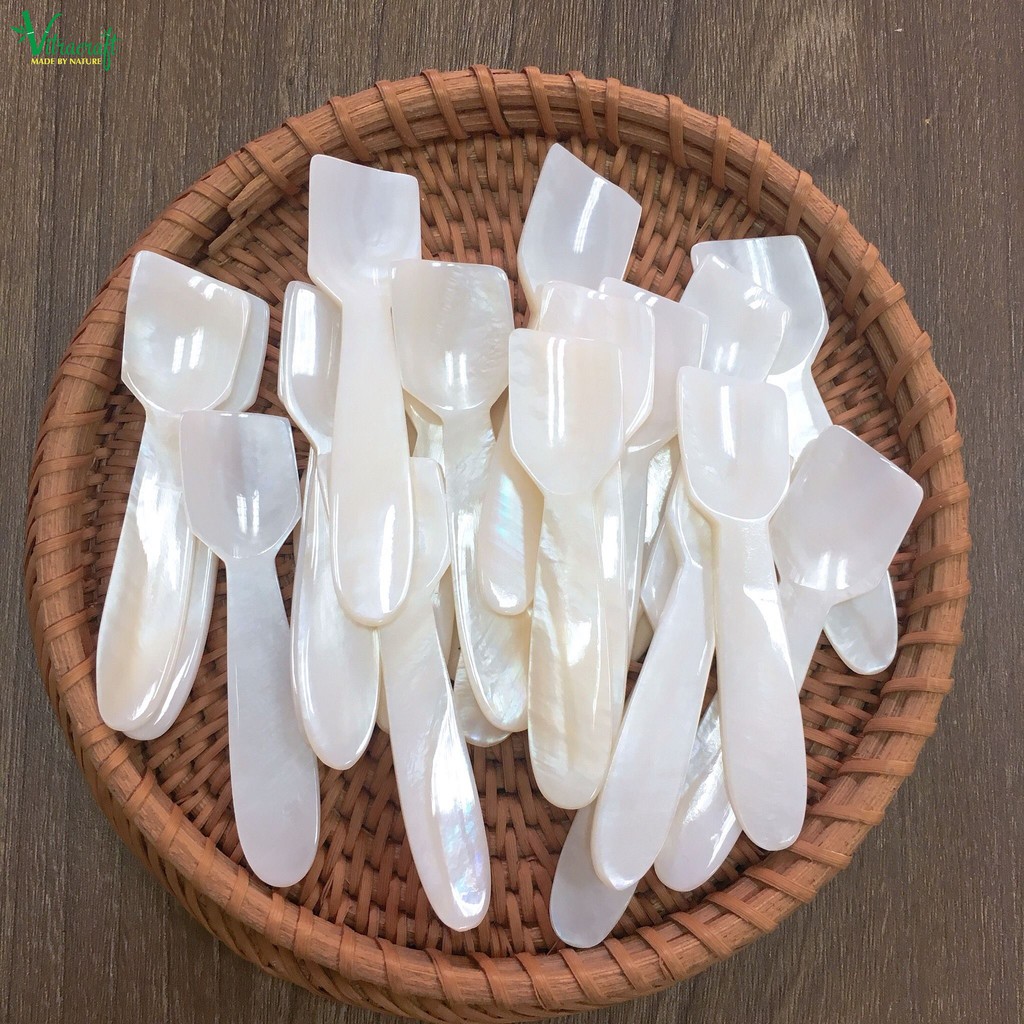Bộ 5 Thìa, muỗng mini Cafe, Thìa uông Trà, Thìa yogurt Thìa ăn kem, bánh kem đươc làm từ vỏ trai tự nhiên