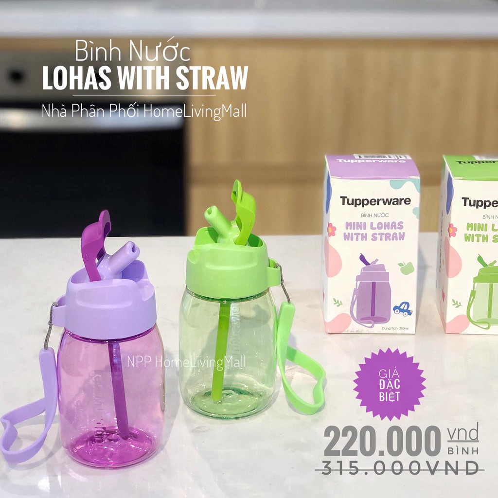 BÌNH NƯỚC LOHAS MINI có ống hút 350ml chính hãng