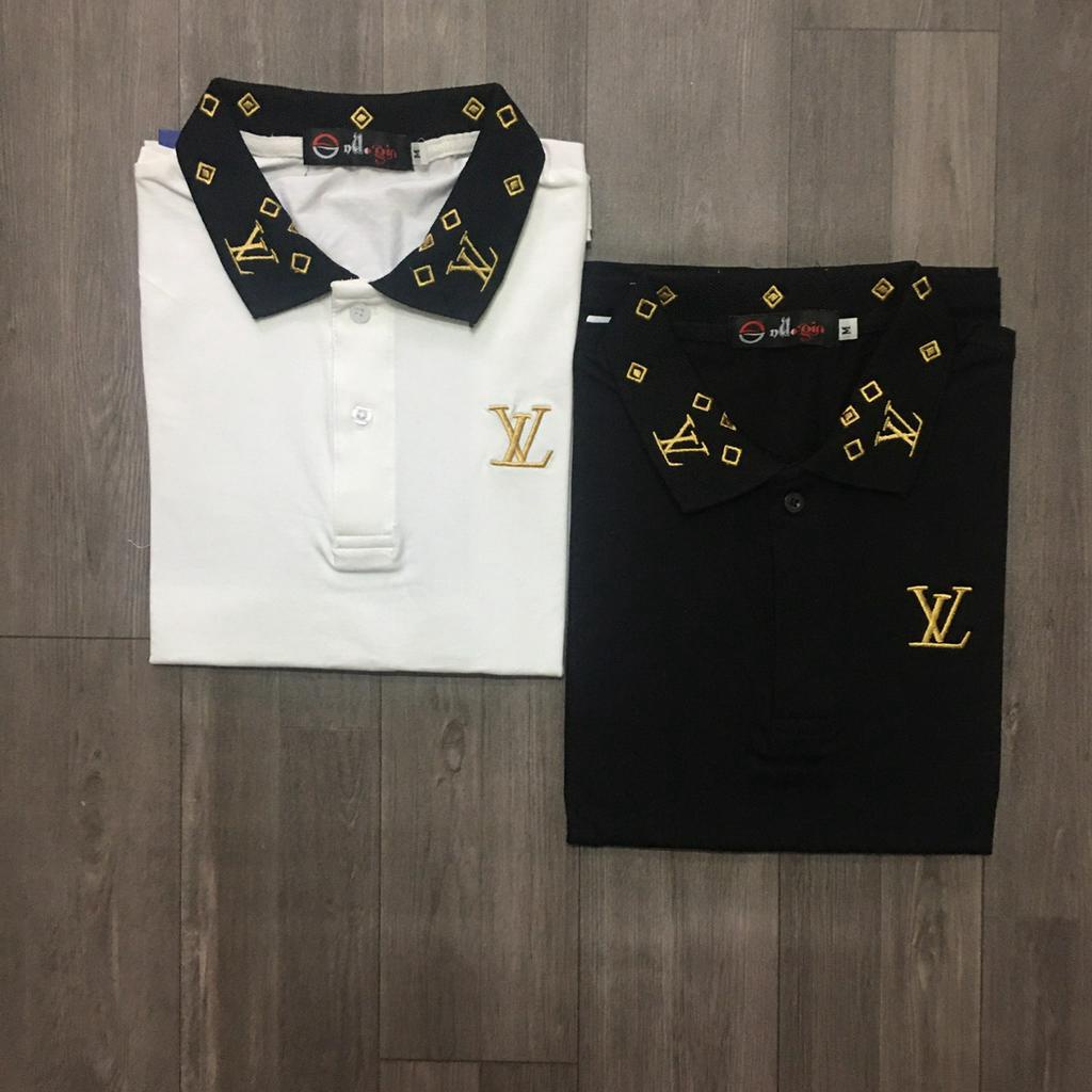 Áo thun nam LV có cổ tay ngắn chất đẹp vải cotton co dãn thấm hút mồ hôi 2 màu trắng đen cao cấp