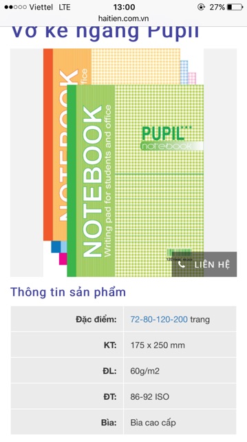 Vở kẻ ngang pupil Hải Tiến 80 Trang