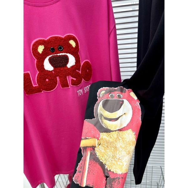 Set áo cotton gấu thêu hồng quần ôm in gấu