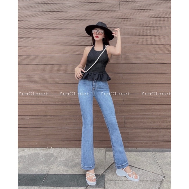 [Freeship] Hình chính chủ YenCloset - Áo yếm bèo nhún + quần jeans ống loe sang chảnh