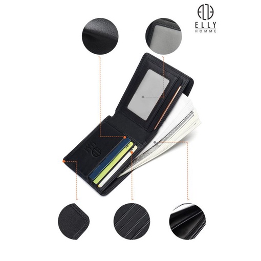 Ví nam da thật ELLY HOMME- EVM3 - Đen
