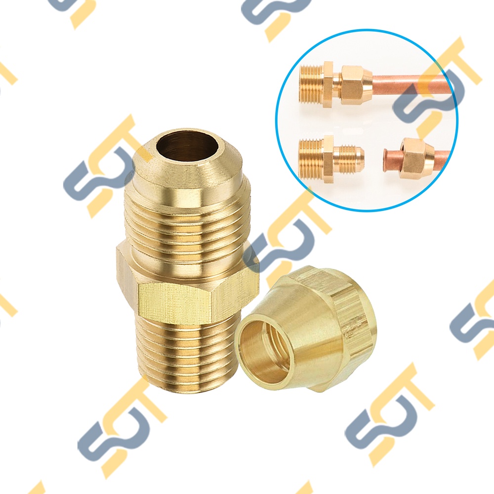 [HÀN ỐNG ĐỒNG 6-8-10] Ren ngoài G1/4 (13) nối côn lồi cho điện lạnh &amp; khí nén (Brass Flare Male Connector)- Rắc co NPT