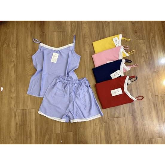 Đồ Ngủ Nữ 2 Dây Đũi - Áo 2 Dây Viền Diềm Màu Đỏ - Quần Đùi - Mút Ngực - Mặc Thoáng Mát - Không Nhăn Nhàu, Không Xổ Lông | BigBuy360 - bigbuy360.vn