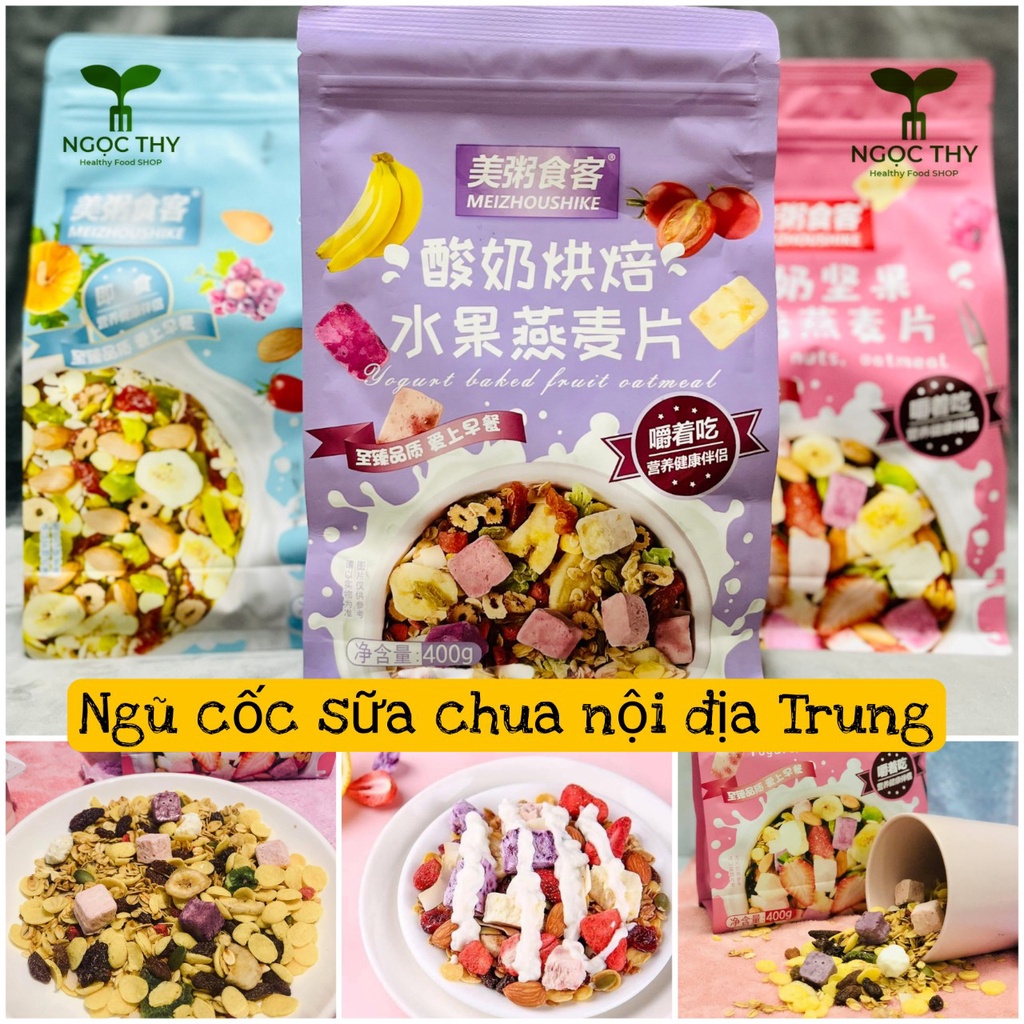 Ngũ cốc sữa chua yến mạch nướng mix trái cây và hạt dinh dưỡng Meizhoushike