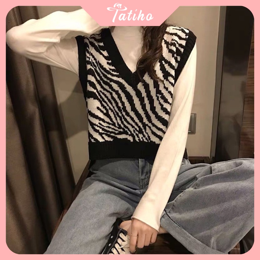 [Hàng Xịn, Giá Tốt]  Áo Gile Len Nữ ( Áo Dệt Kim ) Họa Tiết Da Báo Phong Cách Thời Trang Hàn Quốc - Mã AK009
