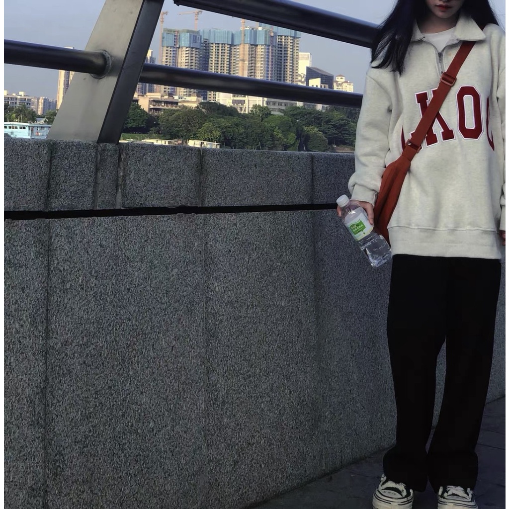 Áo Nỉ Cổ Cao Lkoo PEONYB Nữ [FREESHIP]  Sweater form rộng tay bồng, hoodie zip thêu chữ đỏ cá tính Ulzzang