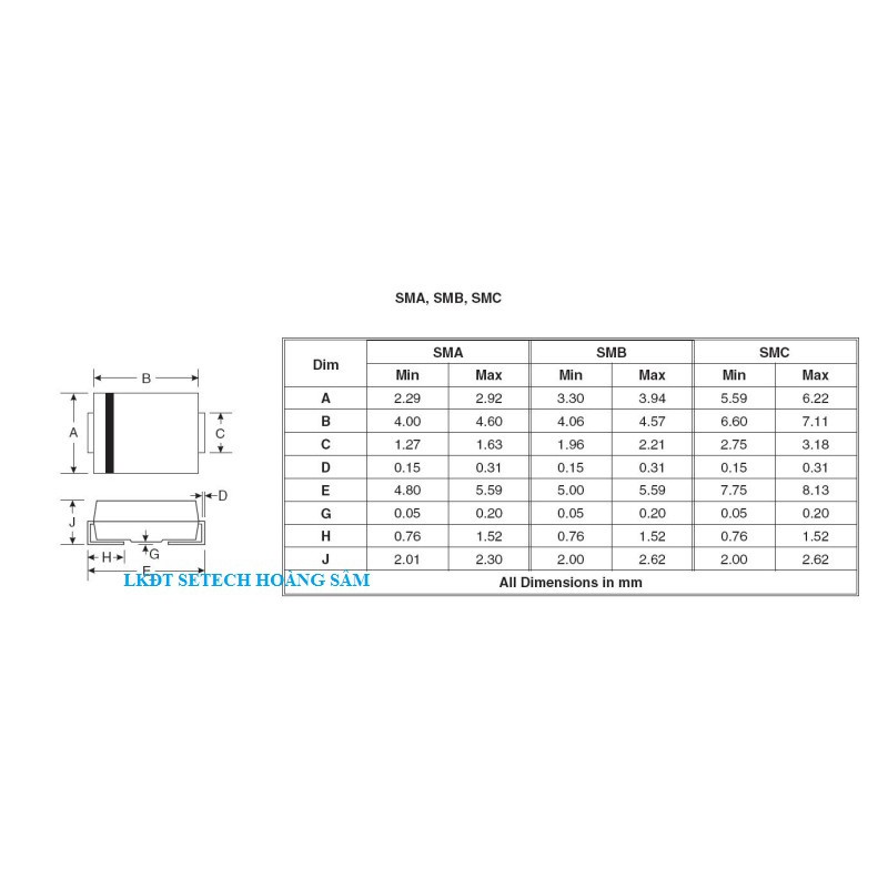 Diode Schoottky chân dán SMD SS14( 1N5819); SS24; SS34( 1N5822); SS54( SMC)