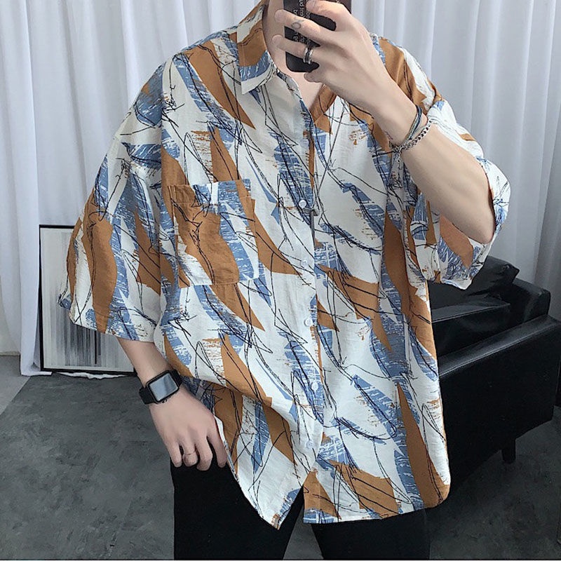 Áo Sơ Mi Hoa Dáng Rộng Phong Cách Retro Thời Trang Dành Cho Nam Giới