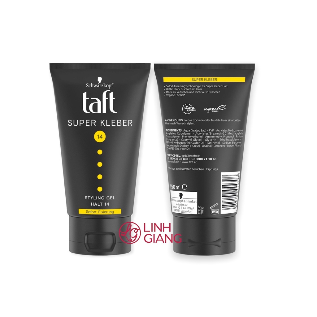 Gel vuốt tóc Nam tạo kiểu Taft Marathon Power Gel 300ml Taft Styling Gel 150ml Đức siêu cứng không bết tóc