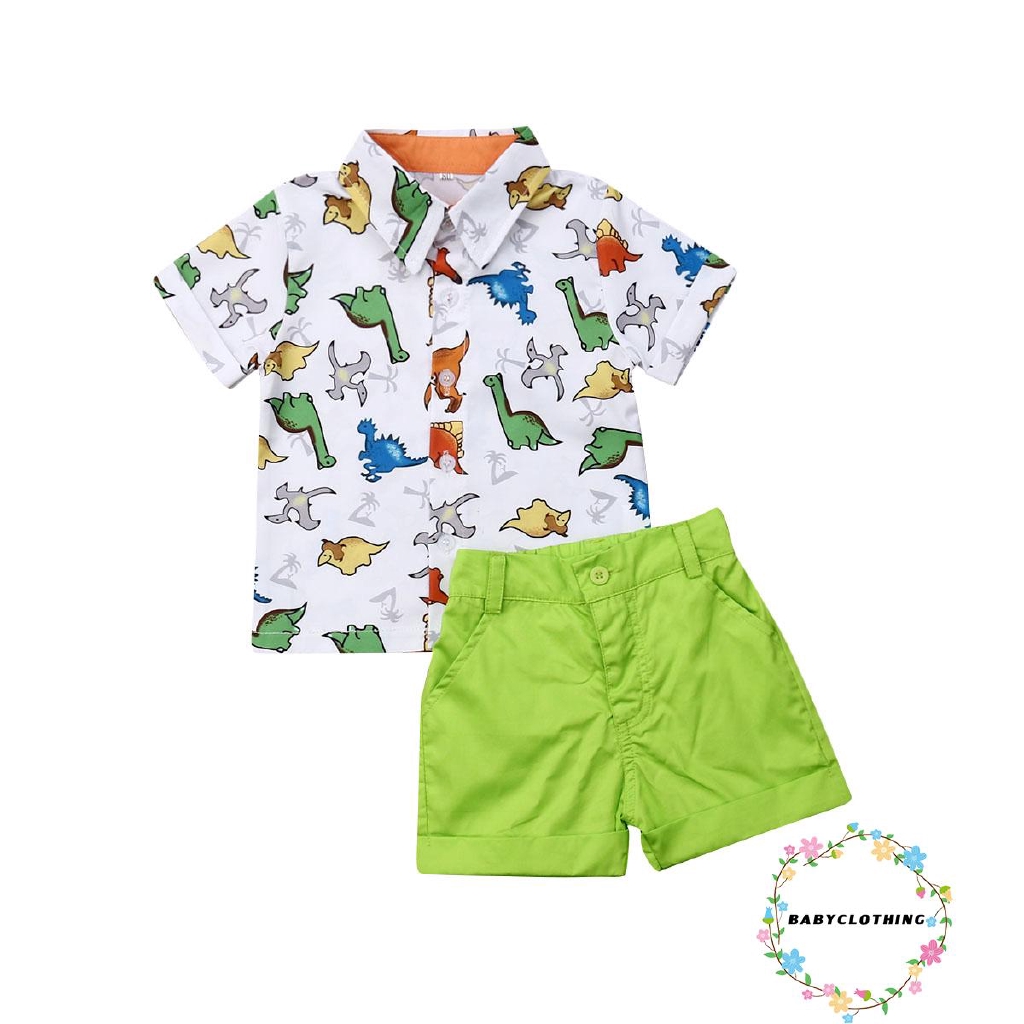 Bộ áo sơ mi tay ngắn và quần ngắn đáng yêu in hình động vật cho bé 1-5 tuổi