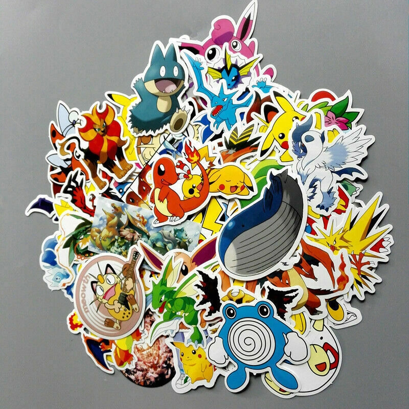 Bộ 60 miếng sticker hình hoạt hình Pokemon Go dán laptop , va li