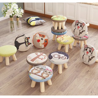 Ghế đôn họa tiết dễ thương chân gỗ cao cấp