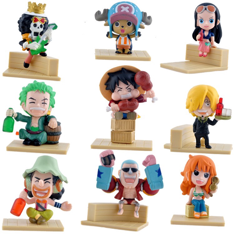 Ready Stock 9pcs/lot Building Blocks One Piece Q style Luffy PVC Action Figure Collection Toy Kids Birthday Xmas Gifts