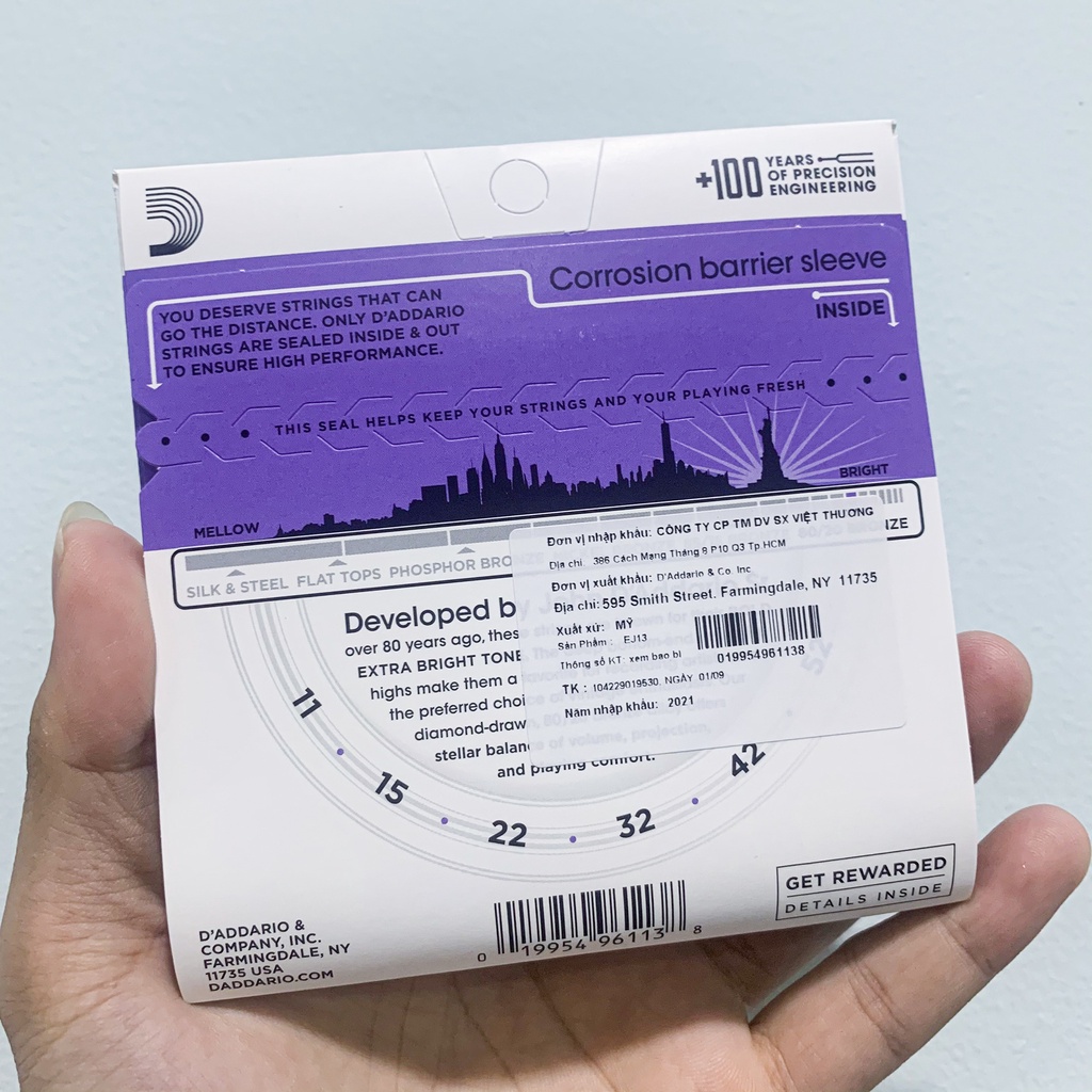 Dây đàn Guitar Acoustic D'addario EJ13 - Size 11