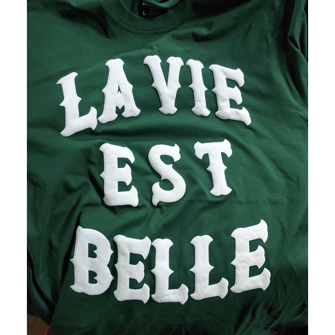 Áo thun xanh ATHANOR tay lỡ unisex chất cotton premium mẫu LA VIE EST BELLE STAR