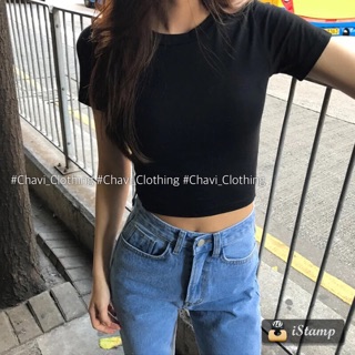 Áo phông croptop cộc tay basic chất đẹp co dãn nhẹ