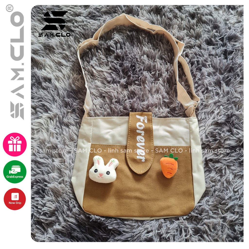 Túi đeo chéo nữ SAM CLO mini bag canvas khóa kéo búp bê thời trang hàn quốc dễ thương, đi chơi, đi học chữ FOREVER