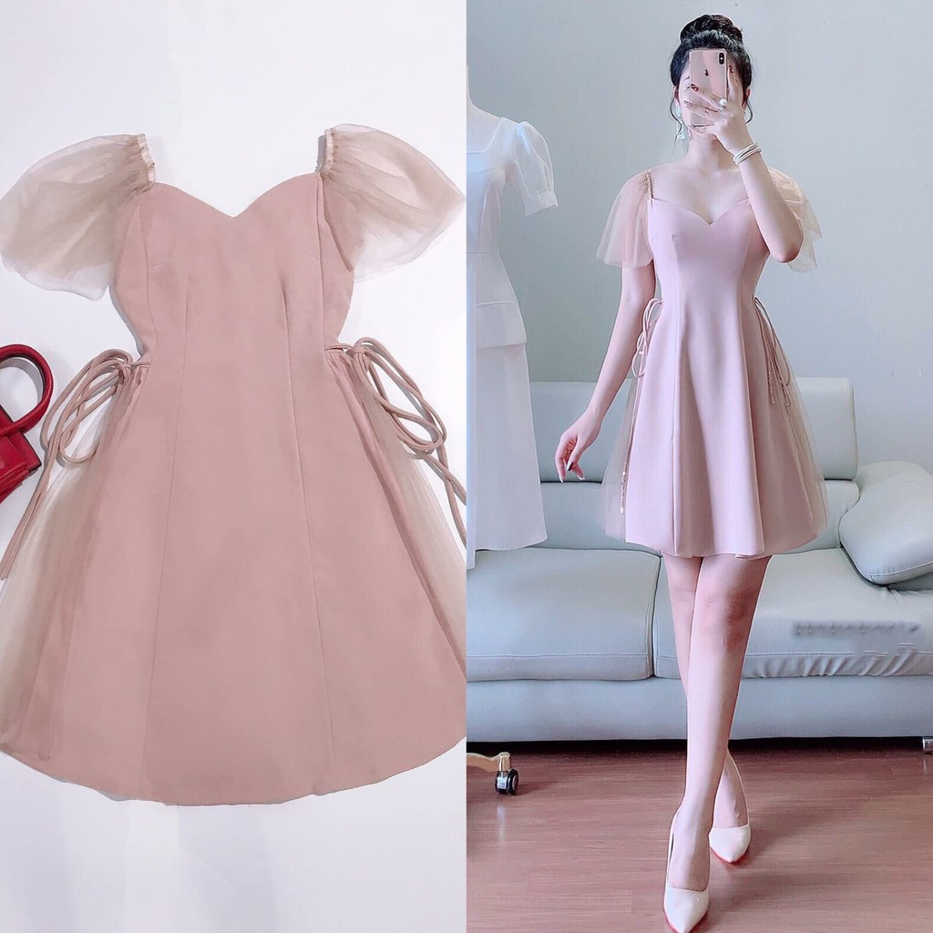 VÁY HỒNG PHA REN LƯỚI ĐI TIỆC V158 -HÀNG CÓ SẴN