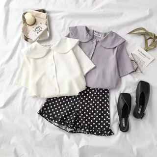 Áo sơ mi cổ tròn sen