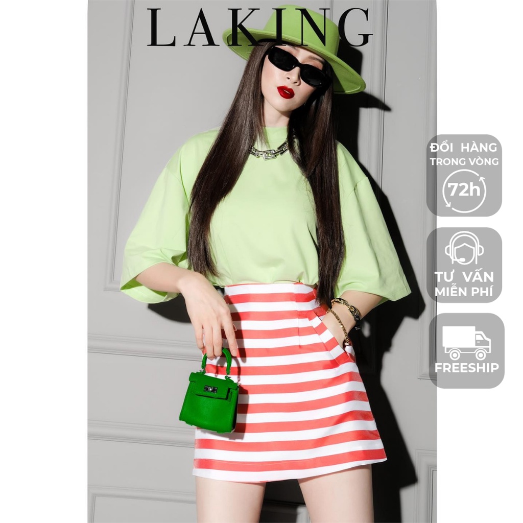 Áo thun xanh non tay ngắn cổ lượn sóng LAKING HOUSE