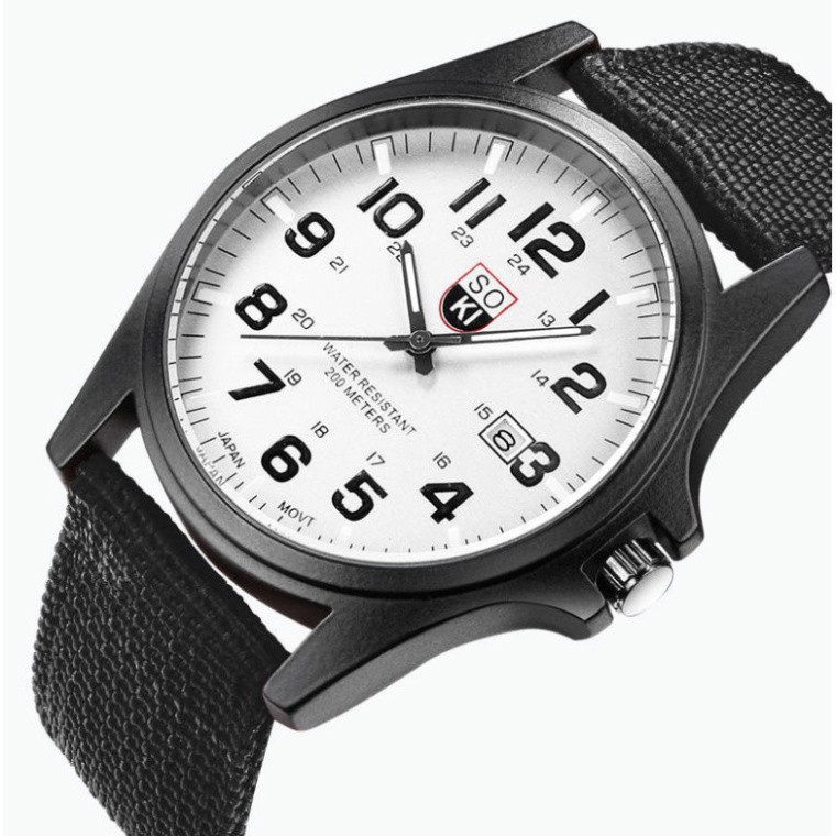 [G02]  Đồng hồ thời trang nam nữ Soki SK01 quân đội dây dù có lịch xem ngày, siêu giảm giá S023