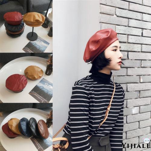 Nón beret da PU phong cách quân đội cá tính dành cho nữ