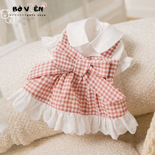 Áo đầm cho thú cưng, áo đầm nơ cho chó mèo,đầm công chúa Thú cưng,váy nơ caro chó mèo Hàn Quốc 2022 Bò Viên Pets shop